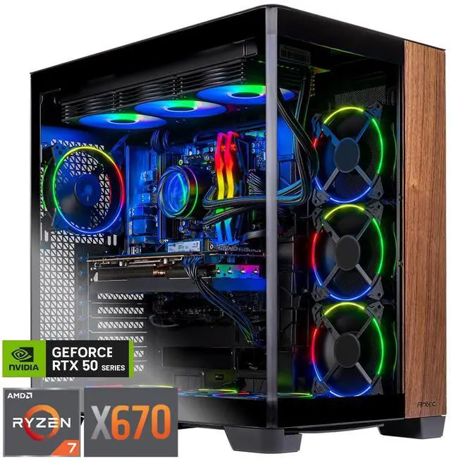 Main image of Skytech Prism 4 Gaming PC Desktop, Ryzen 7 9800X3D 4.7 GHz, X670 Motherboard, NVIDIA RTX 5070 Ti 16GB, 2TB Gen4 NVMe SSD, 32GB DDR5 5600 RGB, 850W GOLD ATX 3, 360mm AIO, Wi-Fi, Win 11, Antec C8 Curved