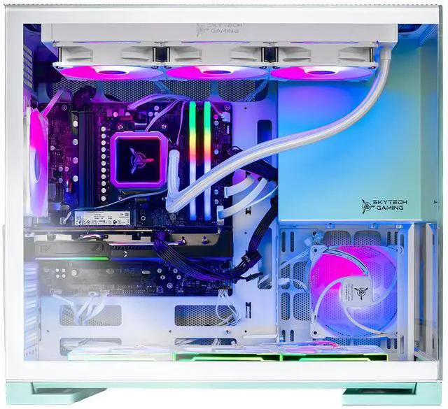 Alt view image 4 of 5 - Skytech Gaming Aqua Desktop PC, Ryzen 7 7700X 4.5 GHz (5.4GHz), NVIDIA RTX 5060, 1TB Gen4 NVMe SSD, 32GB DDR5 RAM 5600 RGB, 850W GOLD ATX 3 PSU, 360mm ARGB AIO , Wi-Fi, Win 11