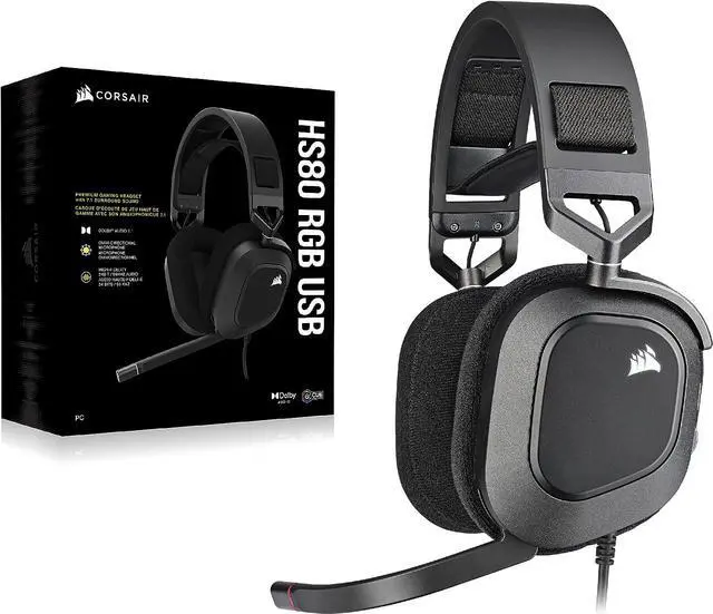 Alt view image 7 of 7 - Corsair HS80 RGB USB Premium Gaming Headset with Dolby Audio 7.1 Surround Sound (Broadcast-Grade Omni-Directional Microphone, Memory Foam Earpads, High-Fidelity Sound, Durable Construction) Carbon