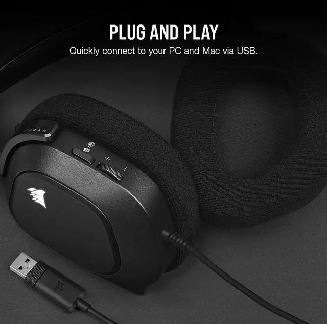 Alt view image 5 of 7 - Corsair HS80 RGB USB Premium Gaming Headset with Dolby Audio 7.1 Surround Sound (Broadcast-Grade Omni-Directional Microphone, Memory Foam Earpads, High-Fidelity Sound, Durable Construction) Carbon