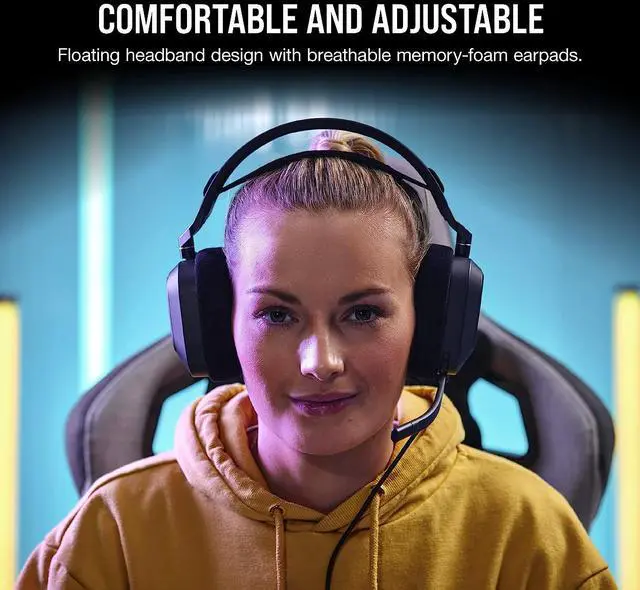 Alt view image 4 of 7 - Corsair HS80 RGB USB Premium Gaming Headset with Dolby Audio 7.1 Surround Sound (Broadcast-Grade Omni-Directional Microphone, Memory Foam Earpads, High-Fidelity Sound, Durable Construction) Carbon