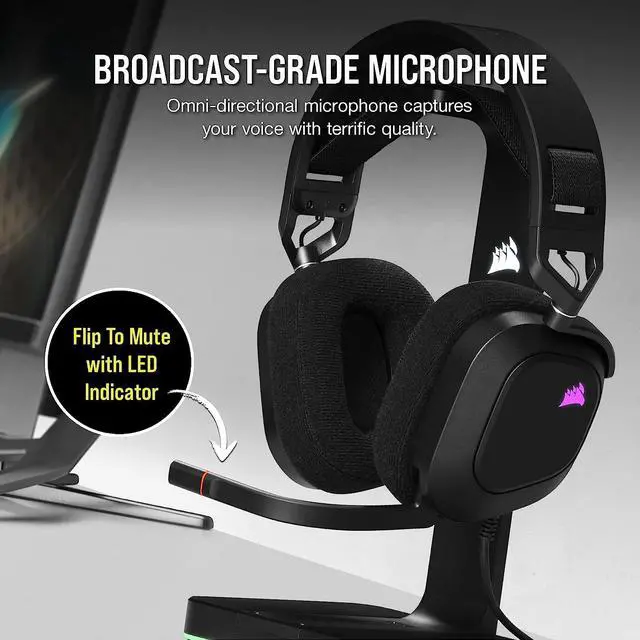 Alt view image 3 of 7 - Corsair HS80 RGB USB Premium Gaming Headset with Dolby Audio 7.1 Surround Sound (Broadcast-Grade Omni-Directional Microphone, Memory Foam Earpads, High-Fidelity Sound, Durable Construction) Carbon