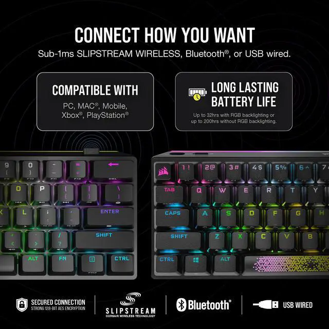 Alt view image 4 of 20 - Corsair K70 PRO Mini Wireless RGB 60% Mechanical Gaming Keyboard (Fastest Sub-1ms Wireless, Swappable Cherry MX Speed Keyswitches, Durable Aluminum Frame and PBT Double-Shot Keycap) Black