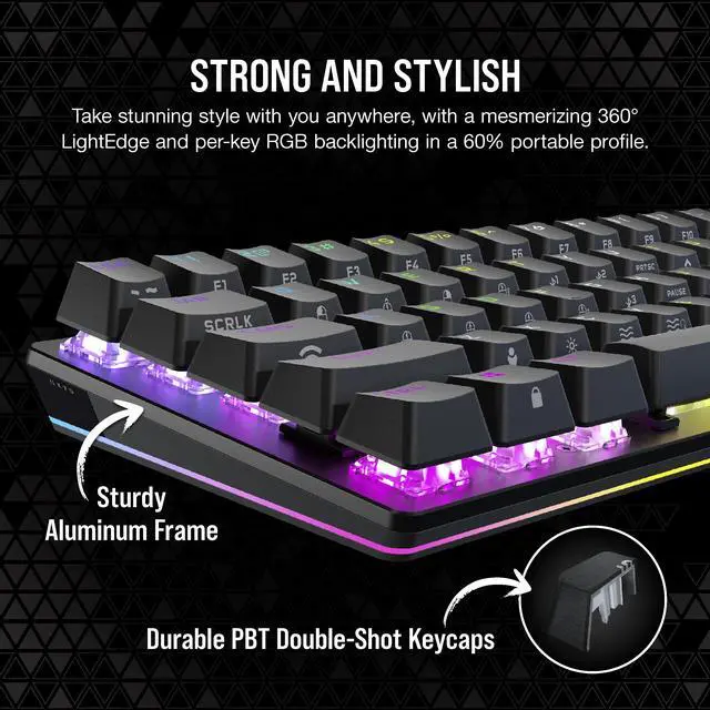 Alt view image 5 of 20 - Corsair K70 PRO Mini Wireless RGB 60% Mechanical Gaming Keyboard (Fastest Sub-1ms Wireless, Swappable Cherry MX Speed Keyswitches, Durable Aluminum Frame and PBT Double-Shot Keycap) Black