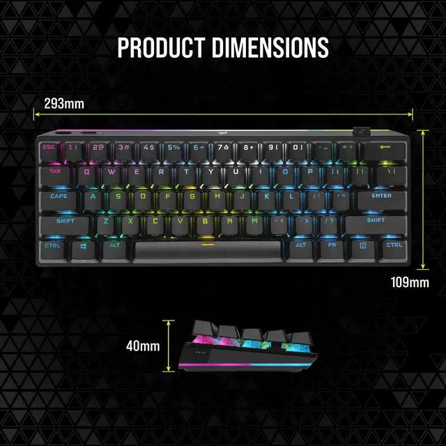 Alt view image 7 of 20 - Corsair K70 PRO Mini Wireless RGB 60% Mechanical Gaming Keyboard (Fastest Sub-1ms Wireless, Swappable Cherry MX Speed Keyswitches, Durable Aluminum Frame and PBT Double-Shot Keycap) Black