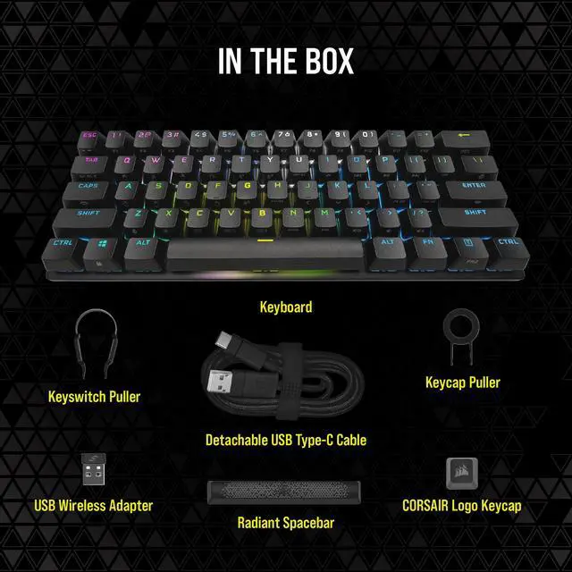 Alt view image 8 of 20 - Corsair K70 PRO Mini Wireless RGB 60% Mechanical Gaming Keyboard (Fastest Sub-1ms Wireless, Swappable Cherry MX Speed Keyswitches, Durable Aluminum Frame and PBT Double-Shot Keycap) Black