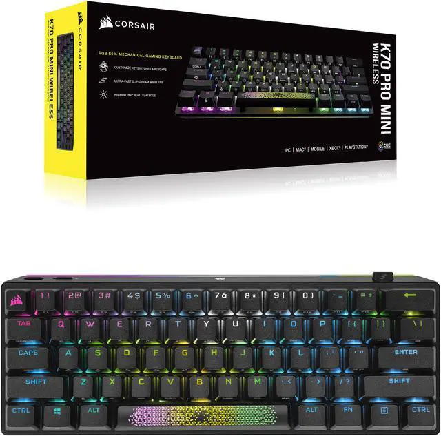Alt view image 20 of 20 - Corsair K70 PRO Mini Wireless RGB 60% Mechanical Gaming Keyboard (Fastest Sub-1ms Wireless, Swappable Cherry MX Speed Keyswitches, Durable Aluminum Frame and PBT Double-Shot Keycap) Black
