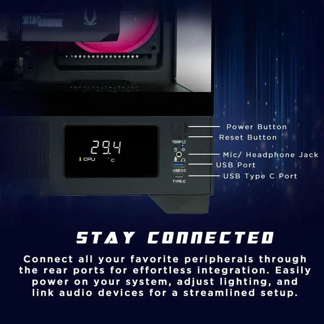 Alt view image 8 of 10 - ZOTAC MEK AI-Enhanced Gaming PC Desktop Computer - NVIDIA GeForce RTX 5070 , AMD Ryzen 5 7600X up to 5.3GHz, 32GB RGB DDR5, 2TB NVME M.2 SSD, 850W 80+ GOLD PSU, WiFi 5,BT 5.2, Windows 11 Home 64-bit