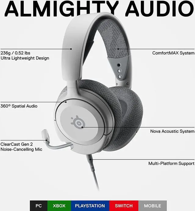 Alt view image 2 of 10 - SteelSeries Arctis Nova 1 Multi-System Gaming Headset — Hi-Fi Drivers — 360° Spatial Audio — Comfort Design — Durable — Ultra Lightweight — Noise-Cancelling Mic — PC, PS5/PS4, Switch, Xbox - White