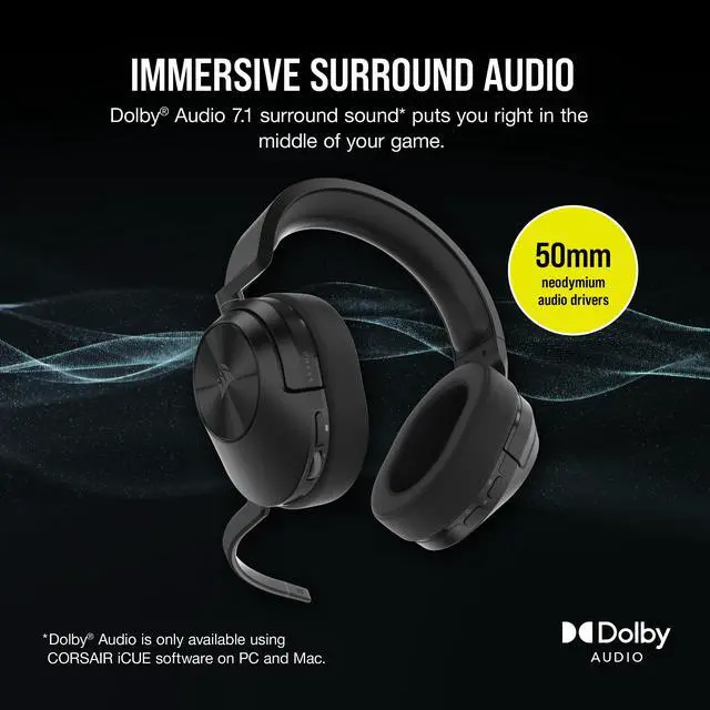 Alt view image 4 of 12 - CORSAIR HS55 WIRELESS Multiplatform Lightweight Gaming Headset With Bluetooth - Dolby 7.1 Surround Sound - iCUE Compatible - PC, PS5, PS4, Nintendo Switch, Mobile - Black