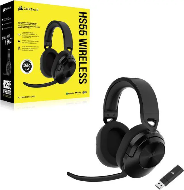 Alt view image 12 of 12 - CORSAIR HS55 WIRELESS Multiplatform Lightweight Gaming Headset With Bluetooth - Dolby 7.1 Surround Sound - iCUE Compatible - PC, PS5, PS4, Nintendo Switch, Mobile - Black