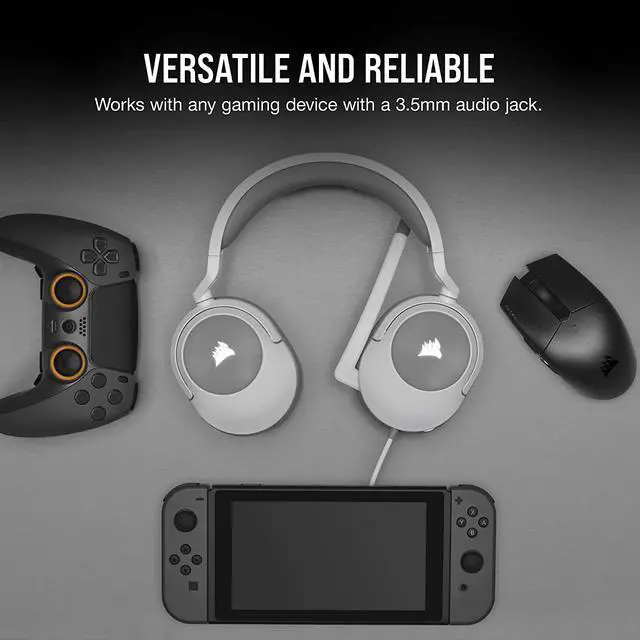 Alt view image 6 of 7 - Corsair HS55 Stereo Gaming Headset (Leatherette Memory Foam Ear Pads, Lightweight, Omni-Directional Microphone, PC, Mac, PS5/PS4, Xbox Series X | S, Nintendo Switch, Mobile Compatibility) White