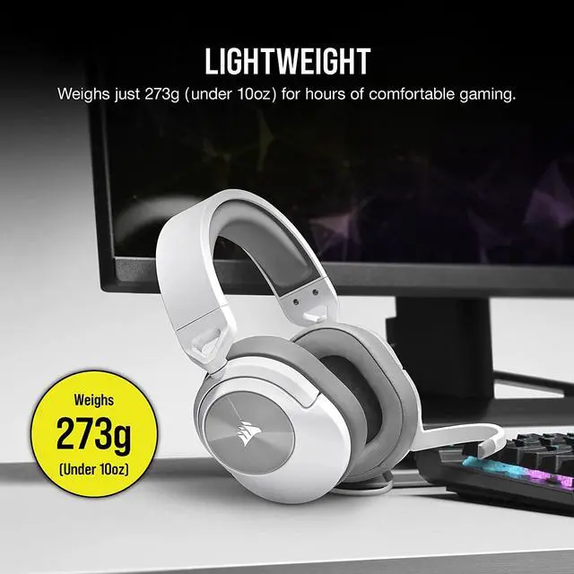 Alt view image 4 of 7 - Corsair HS55 Stereo Gaming Headset (Leatherette Memory Foam Ear Pads, Lightweight, Omni-Directional Microphone, PC, Mac, PS5/PS4, Xbox Series X | S, Nintendo Switch, Mobile Compatibility) White