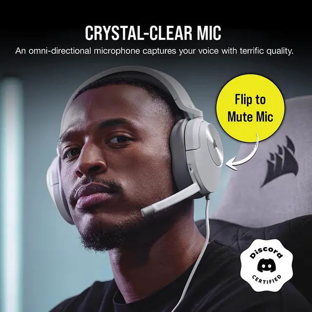 Alt view image 3 of 7 - Corsair HS55 Stereo Gaming Headset (Leatherette Memory Foam Ear Pads, Lightweight, Omni-Directional Microphone, PC, Mac, PS5/PS4, Xbox Series X | S, Nintendo Switch, Mobile Compatibility) White