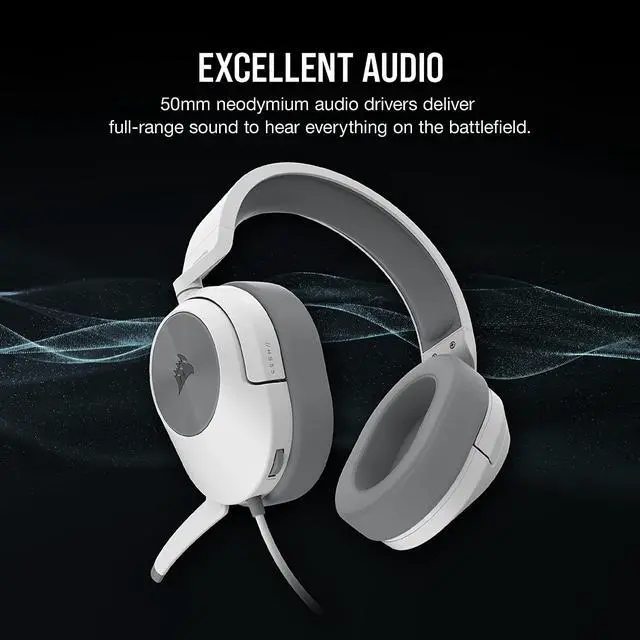 Alt view image 2 of 7 - Corsair HS55 Stereo Gaming Headset (Leatherette Memory Foam Ear Pads, Lightweight, Omni-Directional Microphone, PC, Mac, PS5/PS4, Xbox Series X | S, Nintendo Switch, Mobile Compatibility) White