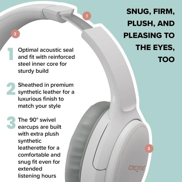 Alt view image 6 of 6 - Creative Zen Hybrid (White) Wireless Over-Ear Headphones with Hybrid Active Noise Cancellation, Ambient Mode, Up to 27 Hours (ANC On), Bluetooth 5.0, AAC, Built-in Mic, Foldable