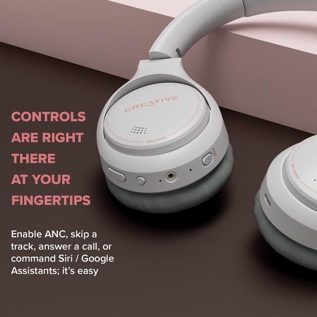 Alt view image 5 of 6 - Creative Zen Hybrid (White) Wireless Over-Ear Headphones with Hybrid Active Noise Cancellation, Ambient Mode, Up to 27 Hours (ANC On), Bluetooth 5.0, AAC, Built-in Mic, Foldable