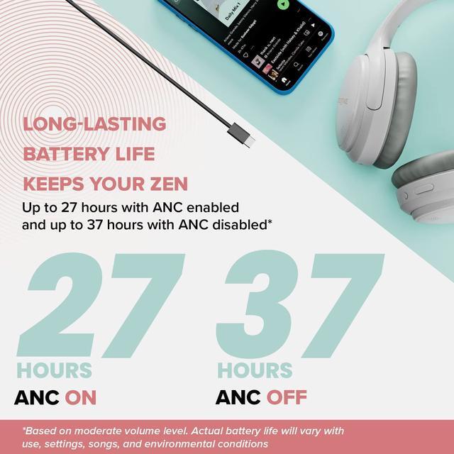 Alt view image 4 of 6 - Creative Zen Hybrid (White) Wireless Over-Ear Headphones with Hybrid Active Noise Cancellation, Ambient Mode, Up to 27 Hours (ANC On), Bluetooth 5.0, AAC, Built-in Mic, Foldable