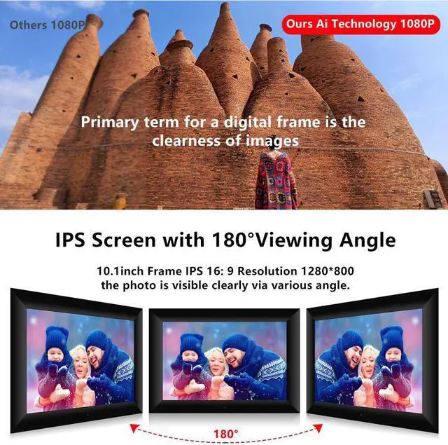 Alt view image 2 of 7 - TakeIt WiFi Digital Picture Frame 10.1 inch Digital Photo Video Cloud Frame 16GB HD 1080P 800x1280 IPS LCD Touch Screen Auto-Rotate Adjustable Brightness Black