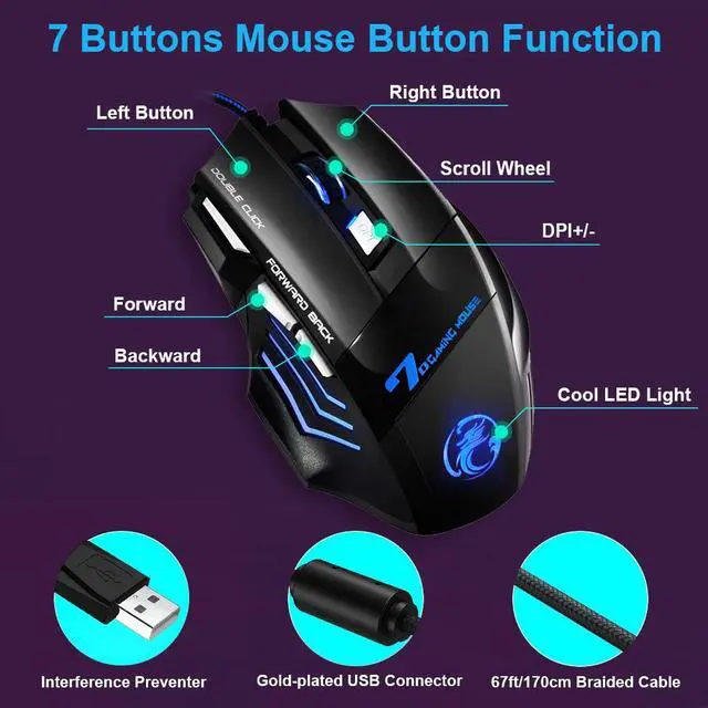 Alt view image 2 of 7 - Ergonomic Wired Gaming Mouse 7 Button LED 5500 DPI USB Computer Mouse Gamer Mice X7 Silent Mause With Backlight For PC Laptop