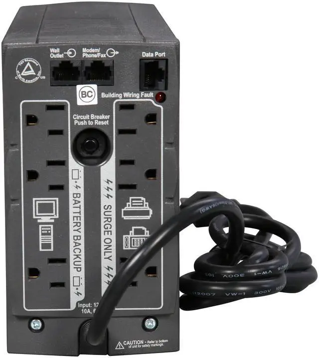 Alt view image 4 of 5 - APC BK500BLK Back-UPS CS - UPS - External - Standby - AC 120 V - 300 Watt / 500 VA - Interfaces : 1 x modem - phone line - RJ-11, 1 x USB - 4 pin USB Type B - 3 x power NEMA 5-15 ( surge ), 3 x power