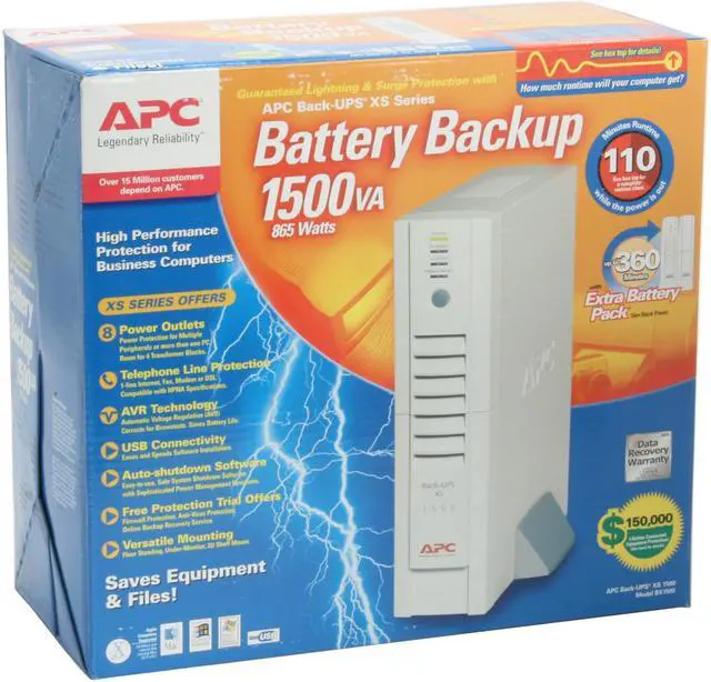 Alt view image 11 of 11 - APC BX1500 1500 VA 865 Watts (2) NEMA 5-15R (Surge Protection) (6) NEMA 5-15R (Battery Backup) Outlets UPS