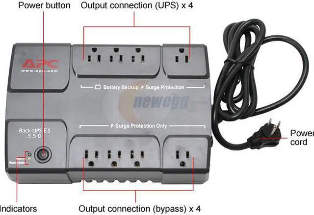 Alt view image 3 of 8 - APC BE550R 550 VA 330 Watts (4) NEMA 5-15R (Battery Backup)     (4) NEMA 5-15R (Surge Protection) Outlets Back-UPS ES 8 Outlet 550VA 120V
