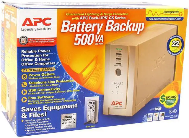 Alt view image 7 of 7 - APC Back-UPS BK500 500 VA 300 Watts 6 Outlets UPS