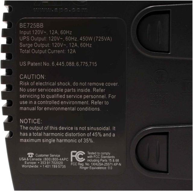 Alt view image 5 of 6 - APC Back-UPS BE725BB 725VA 450W 8 Outlets UPS
