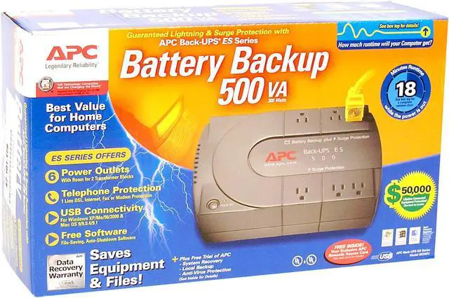 Alt view image 4 of 5 - APC Back-UPS BE500U 500VA 300W 6 Outlets UPS