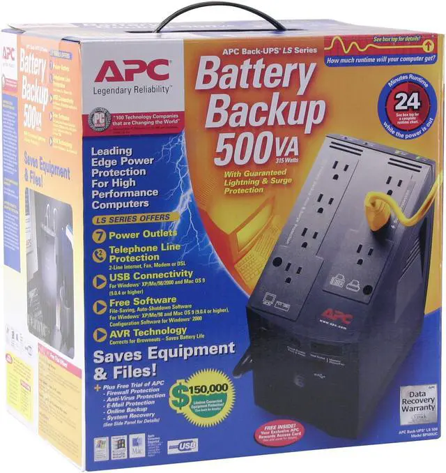 Alt view image 5 of 5 - APC BP500UC 500VA 315 Watts (3) NEMA 5-15R (Surge Protection) (4) NEMA 5-15R (Battery Backup) Outlets Back-UPS LS 500