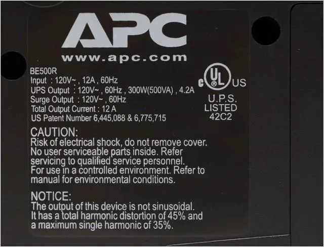 Alt view image 7 of 9 - APC Back-UPS BE500R 500 VA 300 Watts 8 Outlets UPS