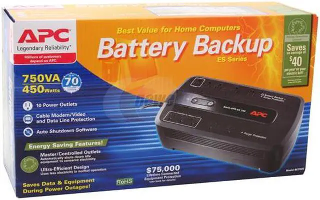 Alt view image 8 of 8 - APC BE750G 750 VA 450 Watts 10 Outlets Power Saving Back-UPS ES