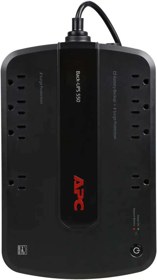 Alt view image 6 of 7 - APC BE550G Back-UPS ES 550VA, 120V, 8 NEMA outlets (4 surge) - Tower - 1 Day Recharge - 3.30 Minute Stand-by - 120 V Input - 120 V AC Output - Stepped Approximated Sine Wave - USB - 4 x NEMA 5-15R