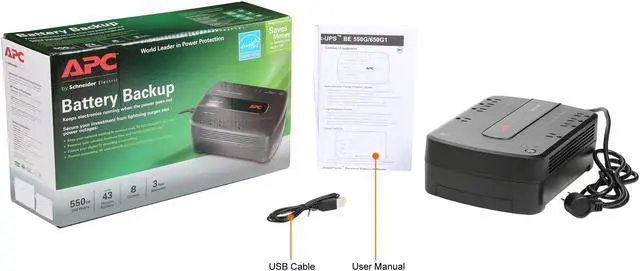 Alt view image 8 of 7 - APC BE550G Back-UPS ES 550VA, 120V, 8 NEMA outlets (4 surge) - Tower - 1 Day Recharge - 3.30 Minute Stand-by - 120 V Input - 120 V AC Output - Stepped Approximated Sine Wave - USB - 4 x NEMA 5-15R