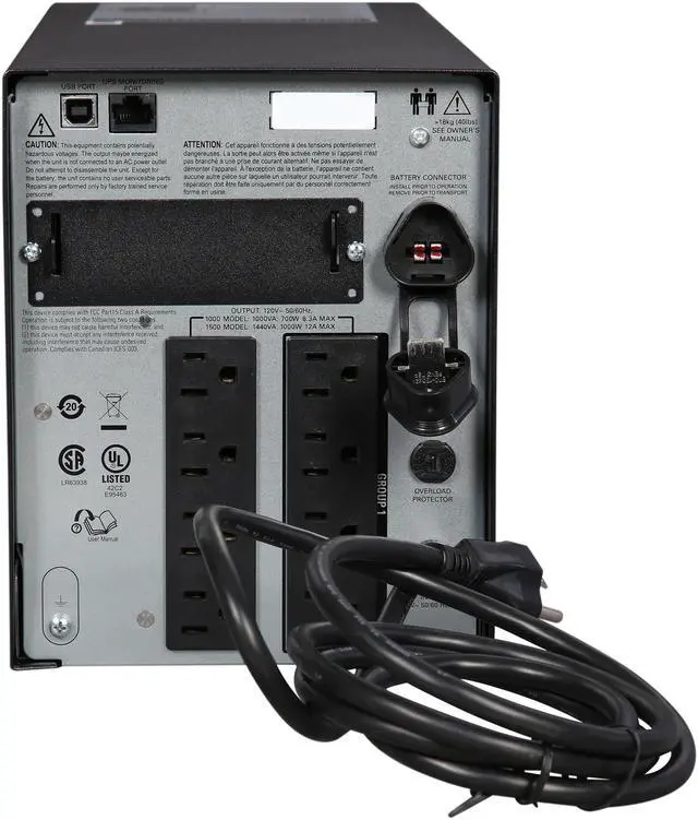 Alt view image 5 of 7 - APC Smart-UPS SMT1000 1000 VA 700 Watts 8 Outlets UPS