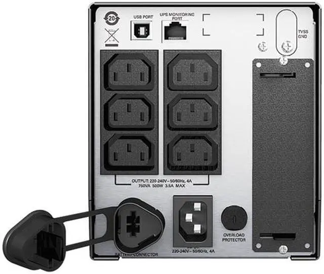 Alt view image 2 of 2 - APC SMT750I 750 VA 500 W 6 Outlets Smart-UPS Tower UPS, International Version, 230V Output  European Version - 240V