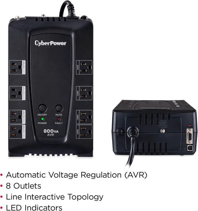 Alt view image 4 of 8 - CyberPower CP800AVR AVR UPS Systems - 800VA/450W, 120 VAC, NEMA 5-15P, Compact, 8 Outlets, PowerPanel