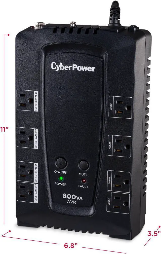 Alt view image 3 of 8 - CyberPower CP800AVR AVR UPS Systems - 800VA/450W, 120 VAC, NEMA 5-15P, Compact, 8 Outlets, PowerPanel