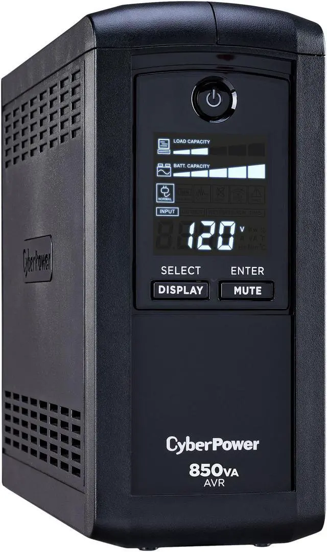 Main image of CyberPower CP850AVRLCD Intelligent LCD UPS Systems - 850VA/510W, 120 VAC, NEMA 5-15P, Mini-Tower, 9 Outlets, LCD, PowerPanel