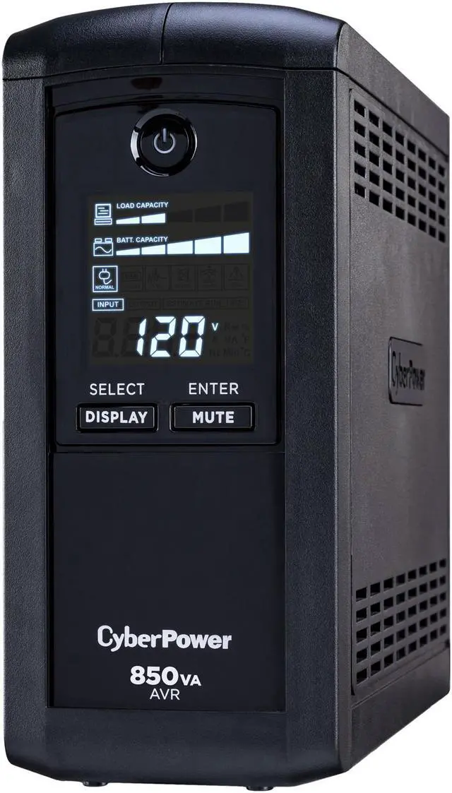 Alt view image 3 of 4 - CyberPower CP850AVRLCD Intelligent LCD UPS Systems - 850VA/510W, 120 VAC, NEMA 5-15P, Mini-Tower, 9 Outlets, LCD, PowerPanel