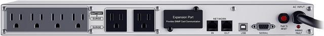Alt view image 6 of 7 - CyberPower OR500LCDRM1U Smart App LCD UPS Systems - 500VA/300W, 120 VAC, NEMA 5-15P, 1U, Rackmount, 6 Outlets, LCD, PowerPanel,  4 x 5-15R Battery/Surge Protected 2 x 5-15R Surge Protected Outlets
