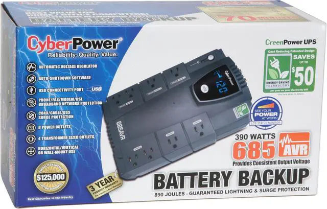 Alt view image 5 of 5 - CyberPower CP685AVRLCD 685 VA 390 Watts 8 Outlets UPS