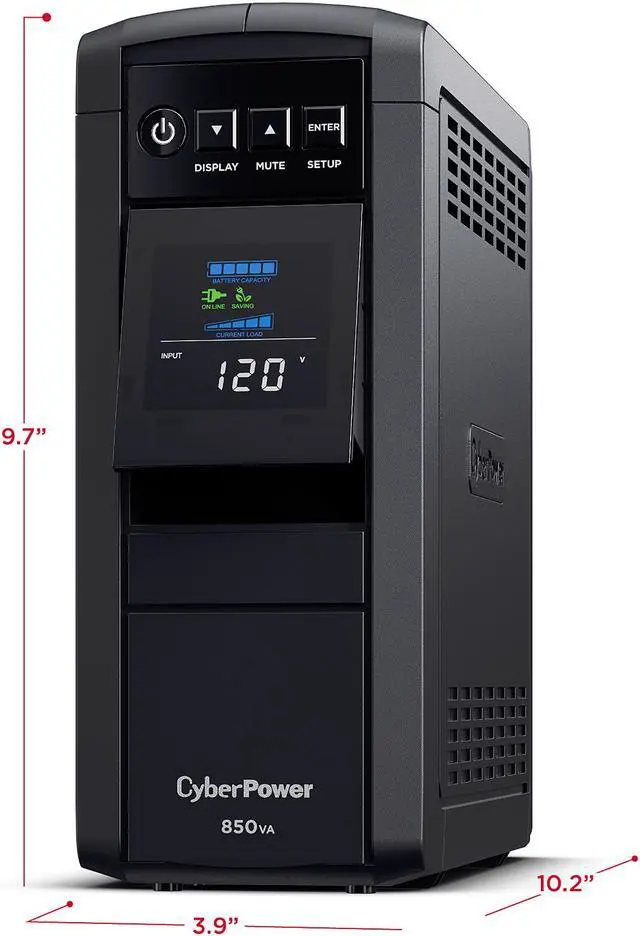 Alt view image 4 of 7 - CyberPower CP850PFCLCD PFC Sinewave UPS Systems - 850VA/510W, 120 VAC, NEMA 5-15P, Mini-Tower, Sine Wave, 10 Outlets, LCD, PowerPanel