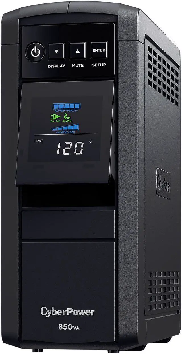 Alt view image 3 of 7 - CyberPower CP850PFCLCD PFC Sinewave UPS Systems - 850VA/510W, 120 VAC, NEMA 5-15P, Mini-Tower, Sine Wave, 10 Outlets, LCD, PowerPanel