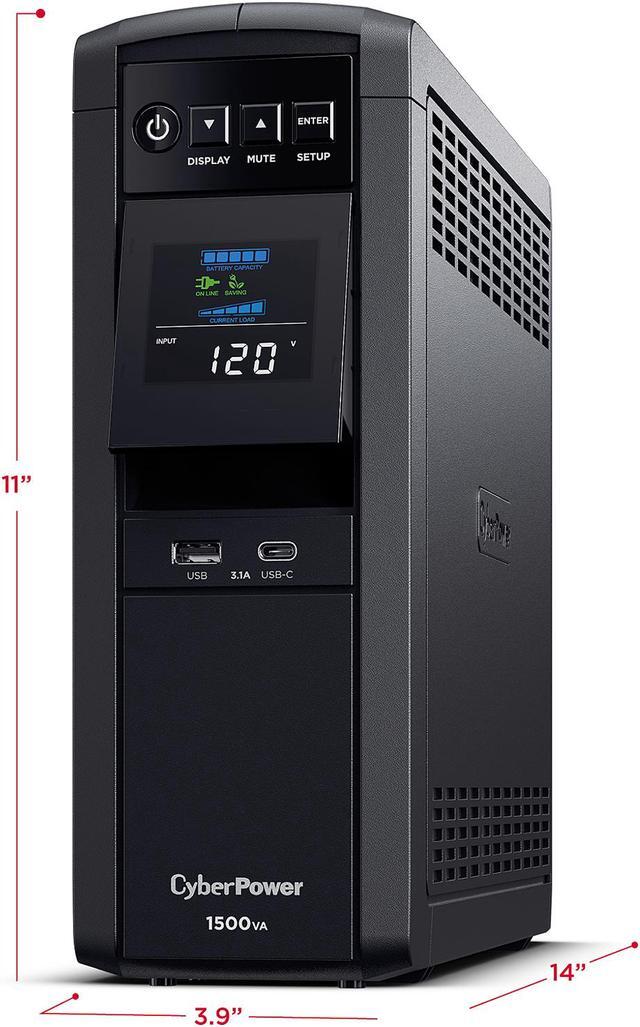 Alt view image 4 of 9 - CyberPower CP1500PFCLCD PFC Sinewave UPS Systems - 1500VA/1000W, 120 VAC, NEMA 5-15P, Mini-Tower, Sine Wave, 12 Outlets, LCD, PowerPanel
