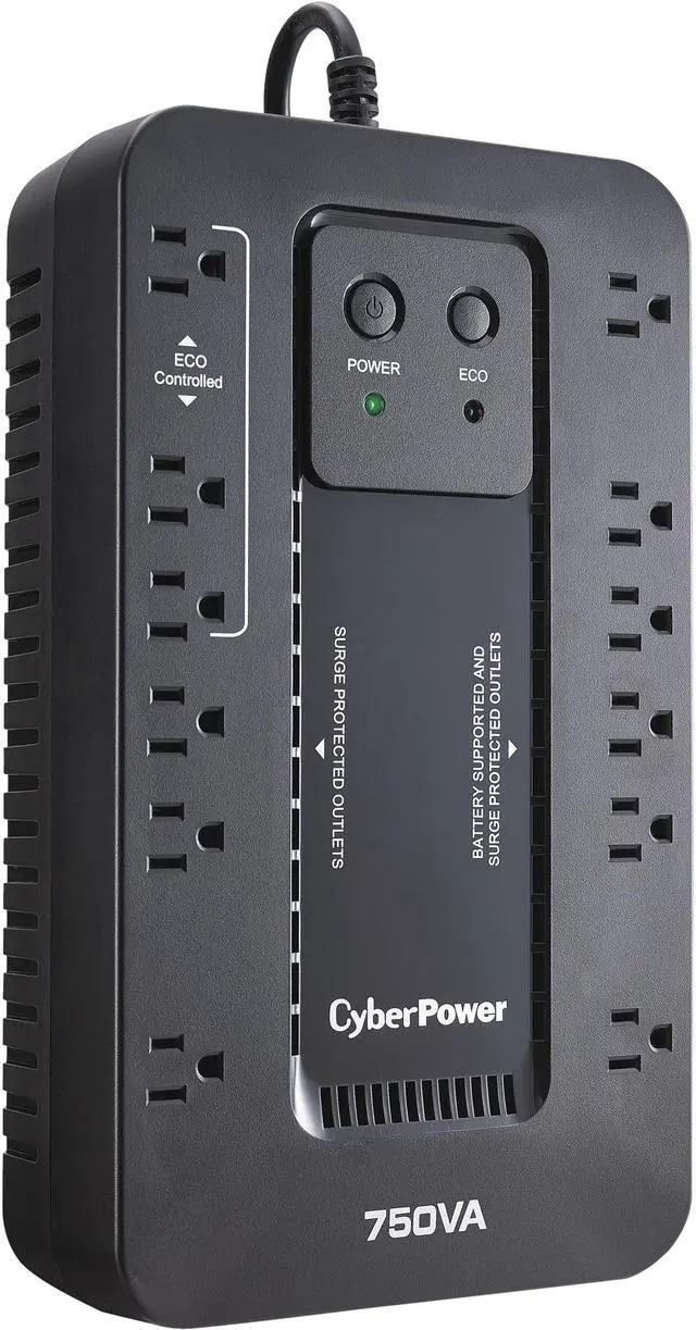 Main image of CyberPower EC750G Ecologic UPS Systems - 750VA/450W, 120 VAC, NEMA 5-15P, Compact, 12 Outlets, PowerPanel® Personal
