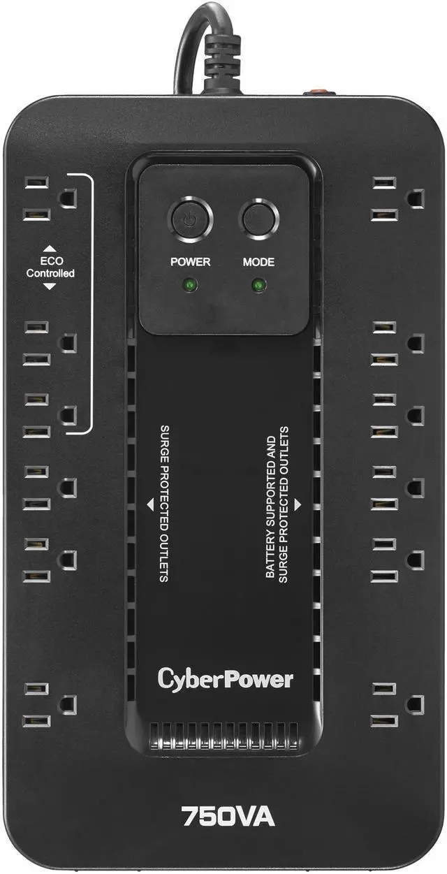 Alt view image 2 of 3 - CyberPower EC750G Ecologic UPS Systems - 750VA/450W, 120 VAC, NEMA 5-15P, Compact, 12 Outlets, PowerPanel® Personal