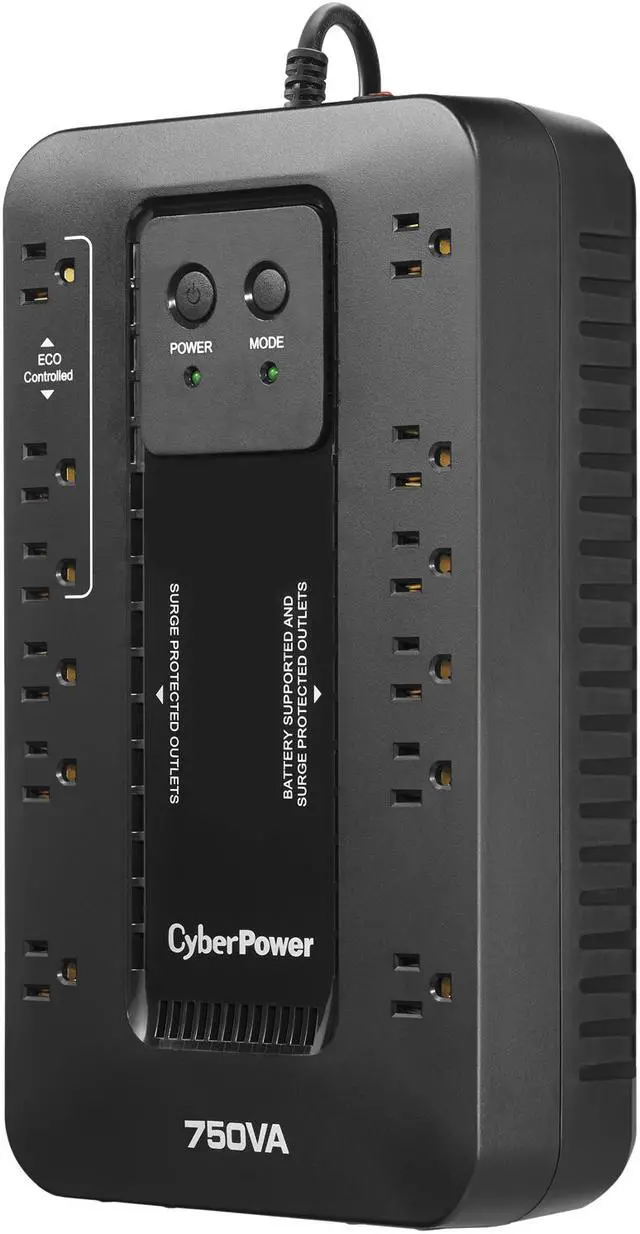 Alt view image 3 of 3 - CyberPower EC750G Ecologic UPS Systems - 750VA/450W, 120 VAC, NEMA 5-15P, Compact, 12 Outlets, PowerPanel® Personal
