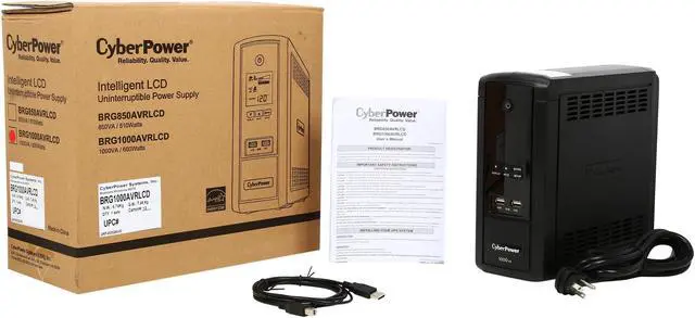 Alt view image 5 of 4 - CyberPower BRG1000AVRLCD Intelligent LCD UPS Systems - 1000VA/600W, 120 VAC, NEMA 5-15P, Mini-Tower, 10 Outlets, LCD, PowerPanel